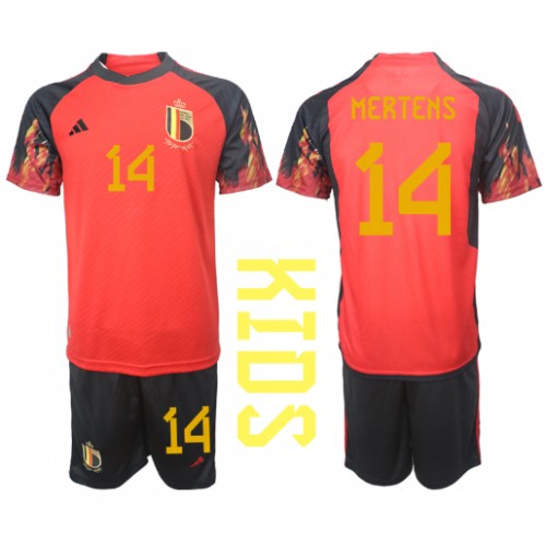 Otroški Nogometni dresi Belgija Dries Mertens #14 Domači SP 2022 Kratek Rokav (+ Kratke hlače)